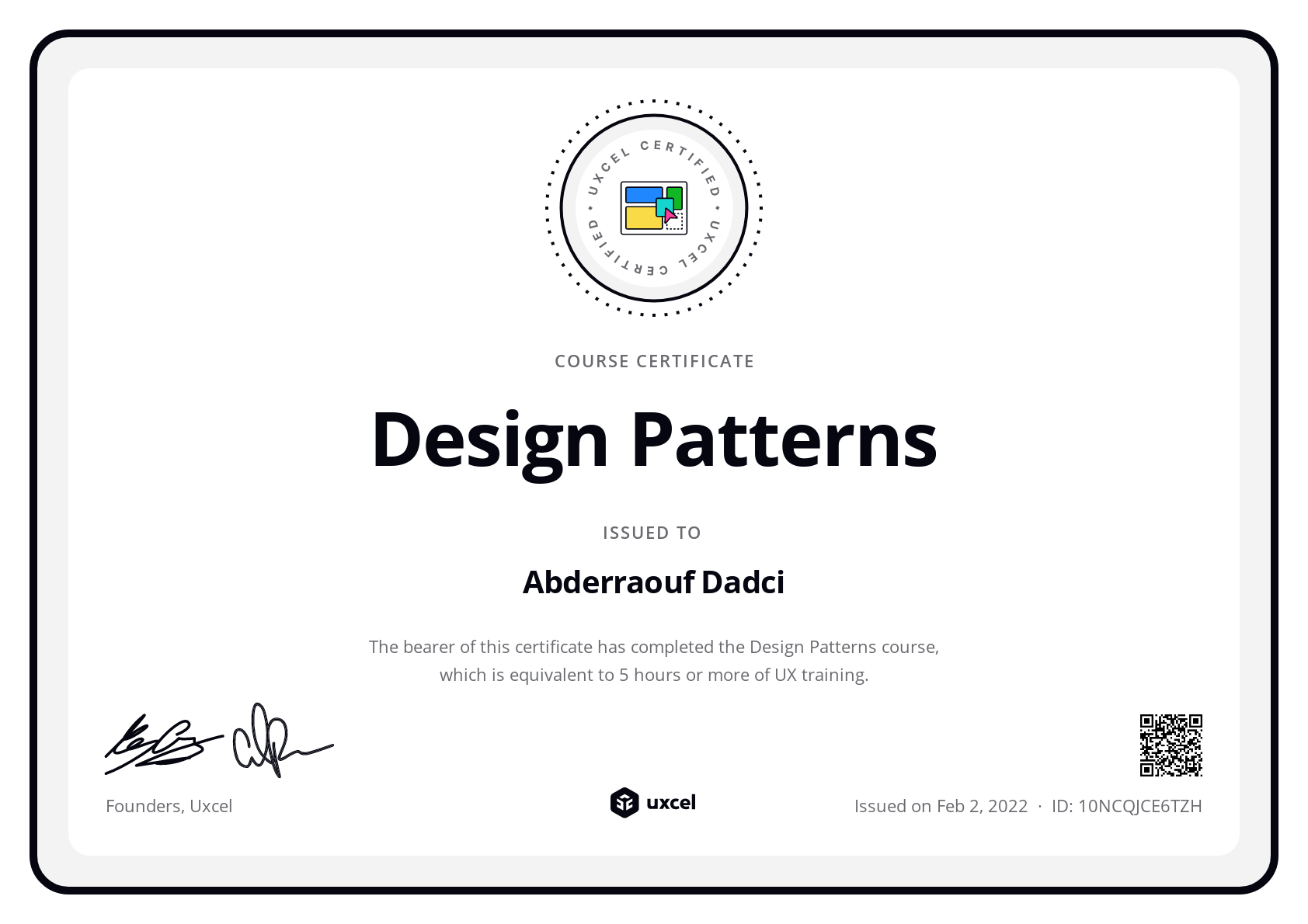 Abderraouf Dadci's certificate